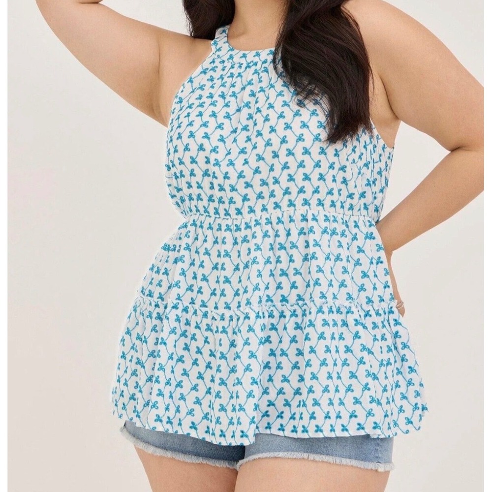 Torrid Top Babydoll Eyelet Tiered NEW Sleeveless White Blue 6 6X 30